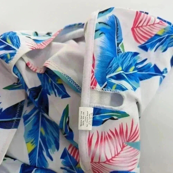 2 Piece High Waist 3XL White And Blue Feathered Swimsuit Strapless - Picture 11 of 11